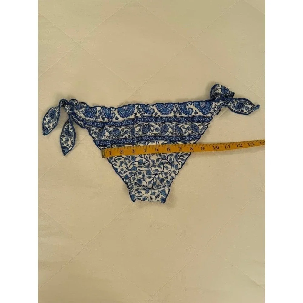 J.Crew Womens Blue White‎ Block Print Floral Side Tie Bikini Bottom Medium
